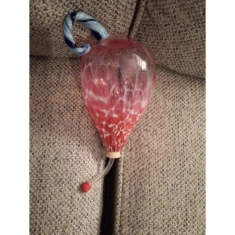 Hand Blown Glass Hummingbird‎ Feeder Clear Glass with Red-Blue